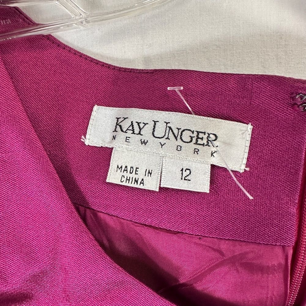 Kay Unger Silk Ombre Cocktail Dress Size 12 Purple Pink Fit & Flare Floral Hem - Picture 6 of 12